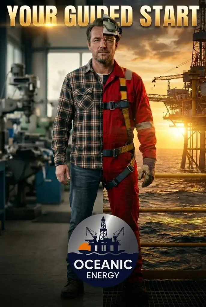 A industrial worker on his way to his first offshore job