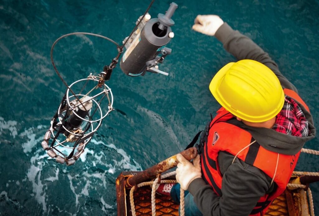 offshore worker on a oil rig in the sea